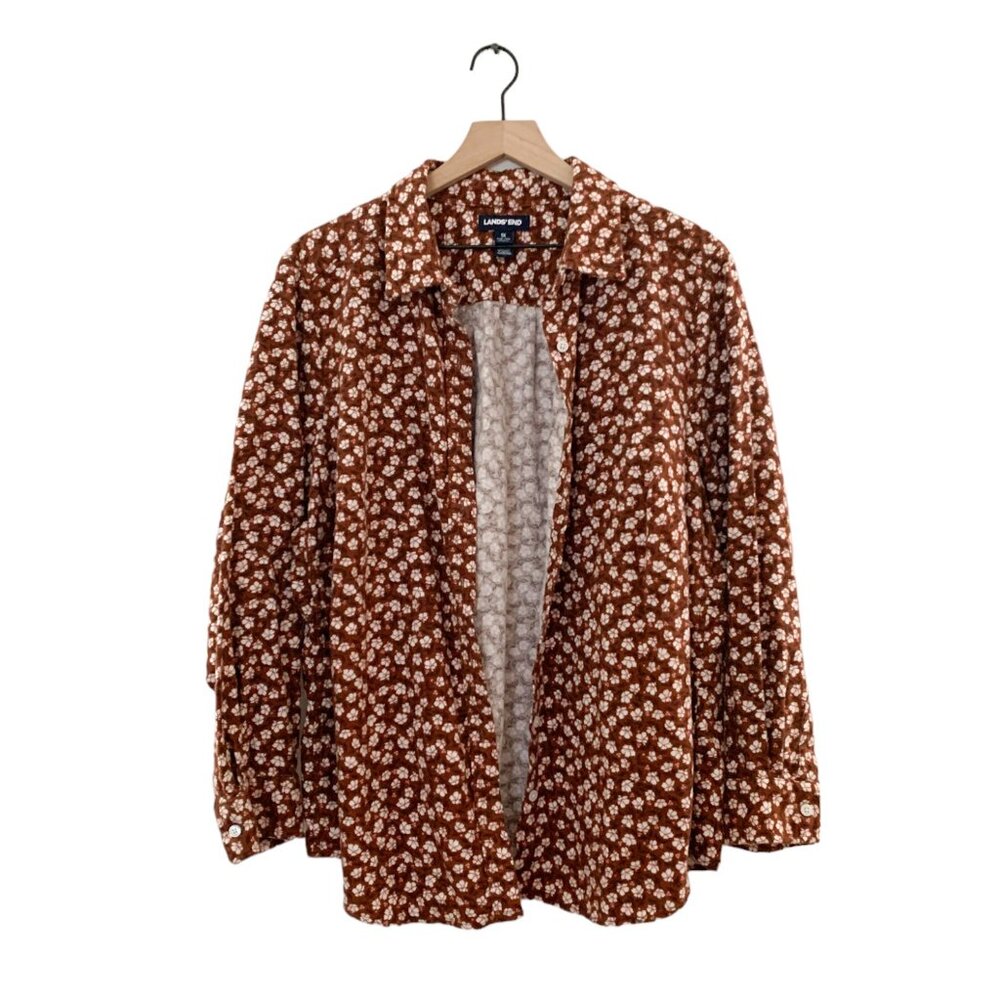 Lands' End Brown Floral Long Sleeve Button Up
